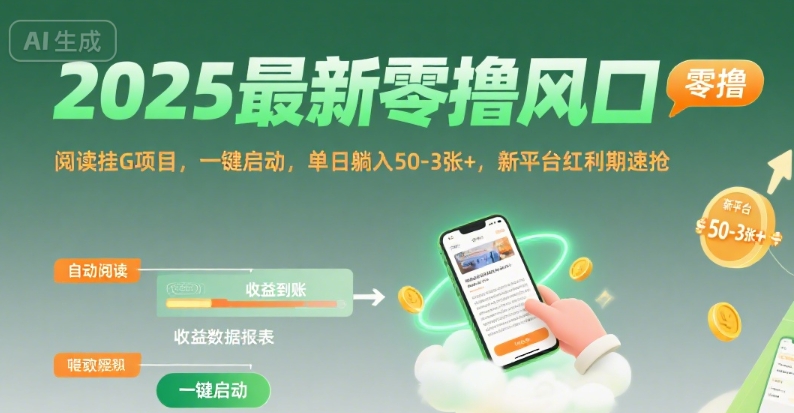 2025最新零撸风口，阅读挂G项目，一键启动，单日躺入 50-3张+，新平台红利期速抢【揭秘】-淘米帮