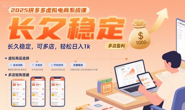 2025拼多多虚拟电商系统课，长久稳定，可多店，轻松日入1k-淘米帮