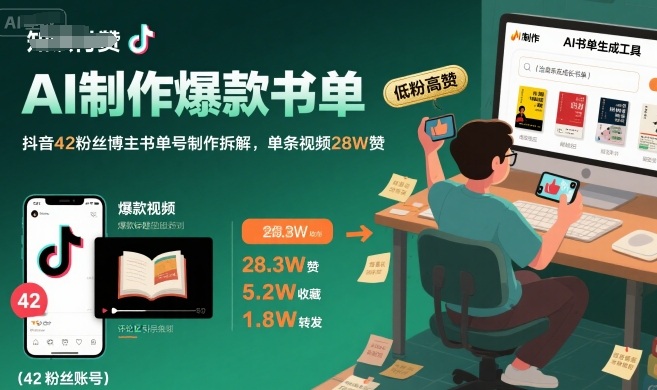 AI制作爆款书单，抖音42粉丝博主书单号制作拆解，单条视频28W赞-淘米帮