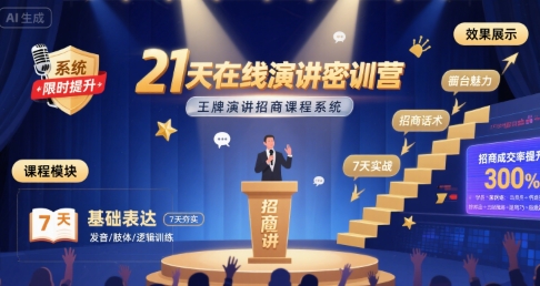 21天在线演讲密训营，王牌演讲招商课程系统-淘米帮