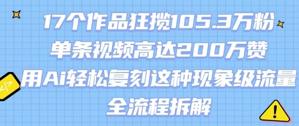 17个作品狂揽105.3W粉，单条视频高达200W赞，用Ai轻松复刻这种现象级流量!(全流程拆解)-淘米帮