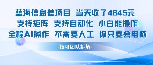 蓝海信息差项目当天收米1k+ 支持矩阵支持自动化小白能操作全程AI操作不需要人工你只要会电脑-淘米帮