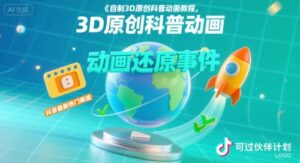 自制3D原创科普动画教程，动画还原事件，抖音最新热门赛道，可过伙伴计划-淘米帮