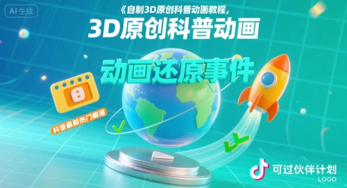 自制3D原创科普动画教程，动画还原事件，抖音最新热门赛道，可过伙伴计划-淘米帮