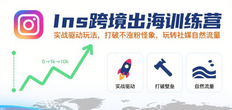 Ins跨境出海训练营，实战驱动玩法，打破不涨粉怪象，玩转社媒自然流量-淘米帮