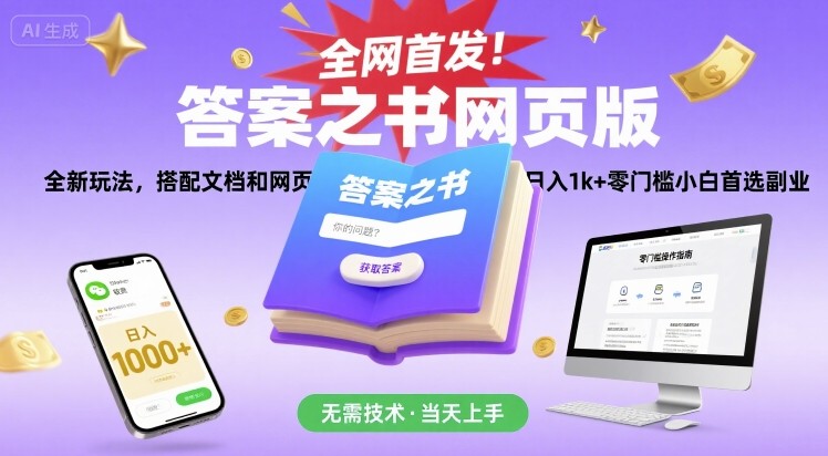 全网首发！答案之书网页版，全新玩法，搭配文档和网页，日入1k+零门槛小白首选副业【揭秘】-淘米帮