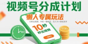 视频号分成计划懒人专属玩法:10 秒出视频,手机一键搞定,日入1k+ 轻松到手【揭秘】-淘米帮