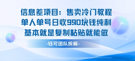 信息差项目：售卖冷门教程单人单号日收9张纯利基本就是复制粘贴就能做-淘米帮