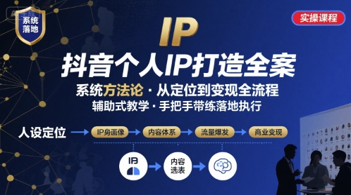 抖音个人IP系统落地实操大课，实操课程，辅助落地-淘米帮