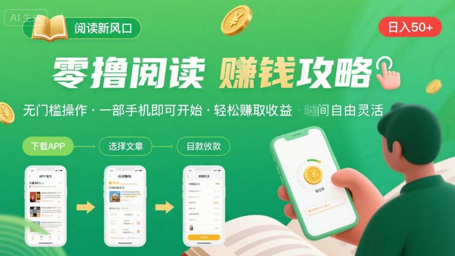 零撸阅读新风口，无门槛轻松挣，一部手机，日入 50-3张【揭秘】-淘米帮