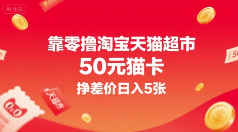 靠零撸淘宝天猫超市50元猫卡，挣差价日入5张-淘米帮