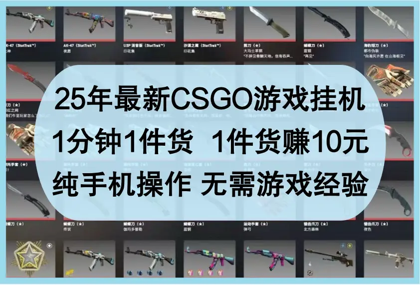 25年最新CSGO游戏挂机，1分钟1件货，1件货赚10元，纯手机操作，无需游戏经验-淘米帮