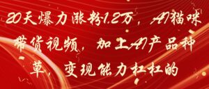 20天爆力涨粉1.2万，AI猫咪带货视频，加上AI产品种草，变现能力杠杠的-淘米帮