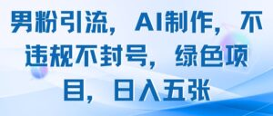 男粉引流,AI制作,不违规不封号,绿色项目,日入五张-淘米帮