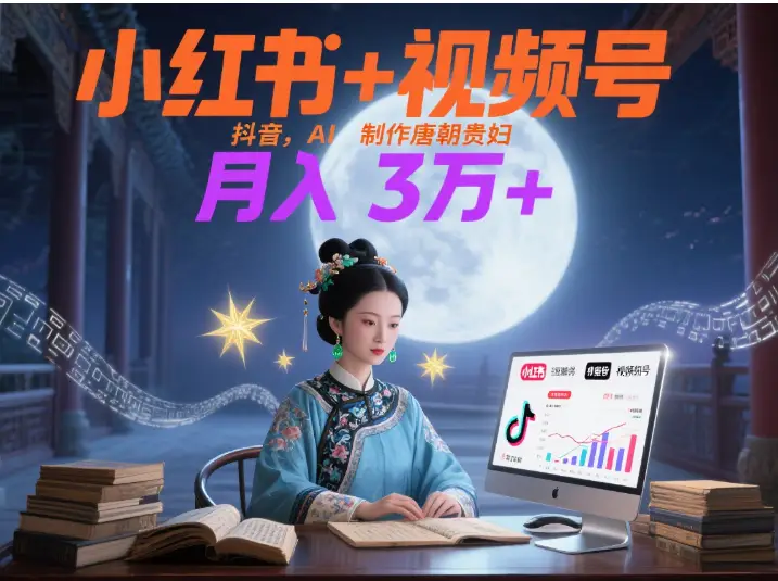 小红书+视频号+抖音，AI轻松制作唐朝贵妇IP，毒鸡汤、励志、减肥瘦身、养生赛道轻松切入，每天30分钟，轻松产出N条，月入3万+-淘米帮