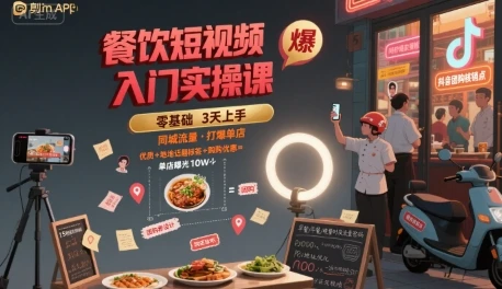 【精】餐饮短视频入门实操课，引爆同城流量，打爆单店-淘米帮