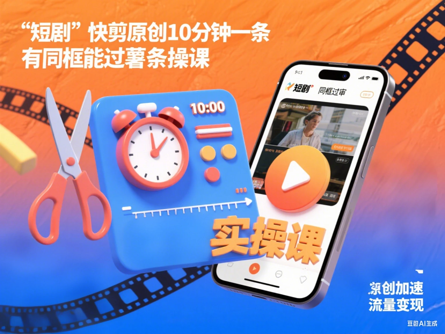短剧 快剪原创10分钟一条 有同框能过薯条实操课-淘米帮