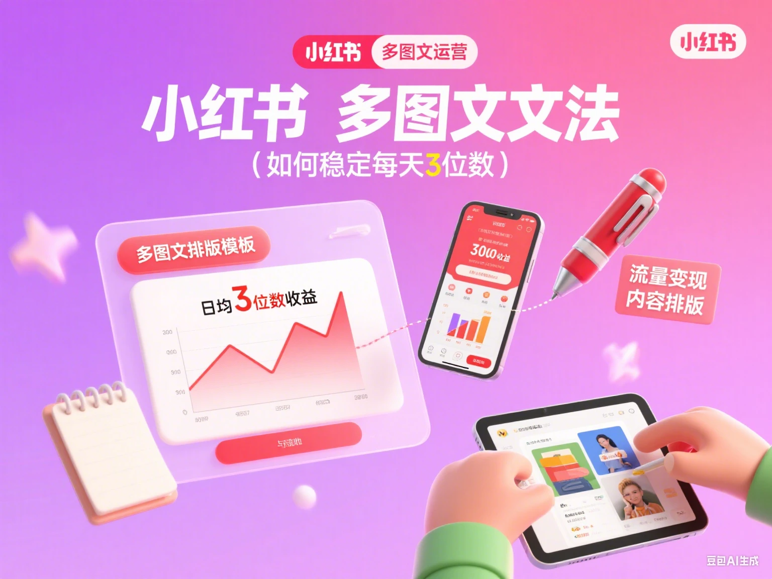 小红书 多图文文法（如何稳定每天3位数）-淘米帮
