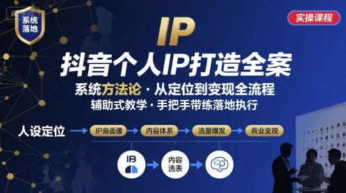 【精】抖音个人IP系统落地实操大课，实操课程，辅助落地-淘米帮