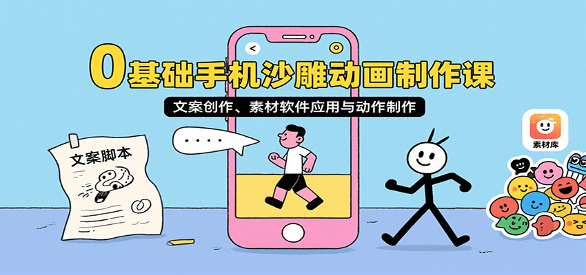 0基础手机沙雕动画制作课，文案创作、素材软件应用与动作制作-淘米帮