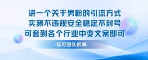 2025关于男粉的引流方式实测不违规安全稳定不封号可套到各个行业中变文案即可-淘米帮