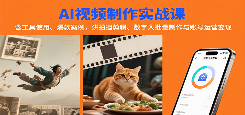 AI视频制作实战：含工具使用、爆款案例，讲拍摄剪辑、数字人批量制作与账号运营变现-淘米帮
