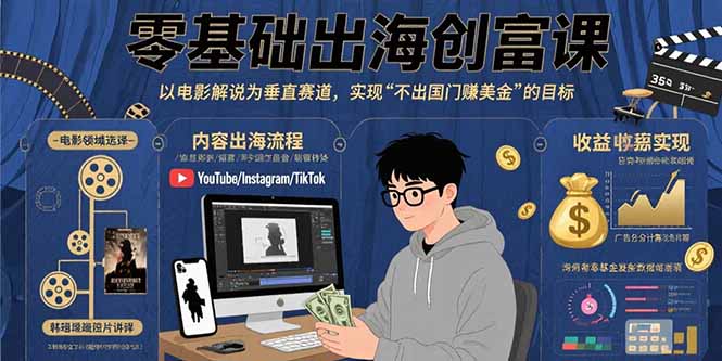 零基础出海创富课：以电影解说为垂直赛道，实现不出国门赚美金的目标-淘米帮