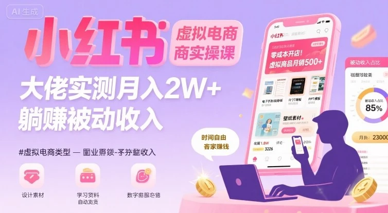 【精】小红书虚拟电商，大佬实测月入2W+，实现被动收入-淘米帮