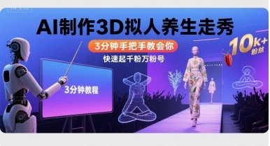 Ai制作3D拟人养生走秀，3分钟手把手教会你，快速起千粉万粉号-淘米帮