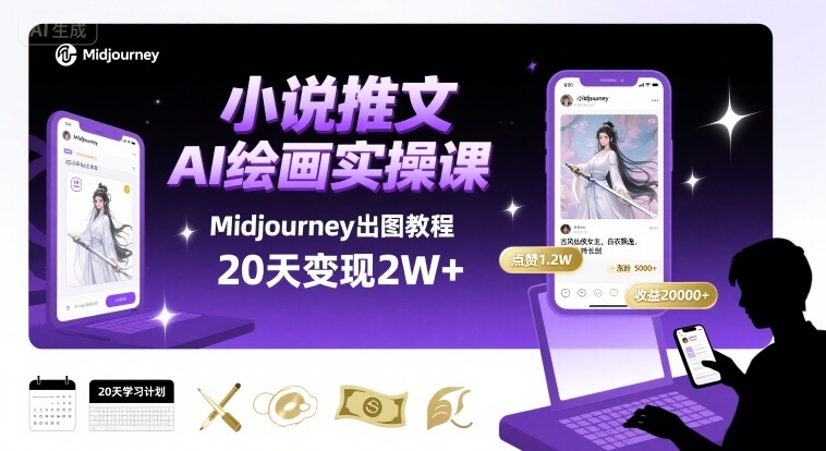 小说推文干货分享之AI绘画MJ出图实操课，用Midjourney做小说推文，20天挣2w-淘米帮