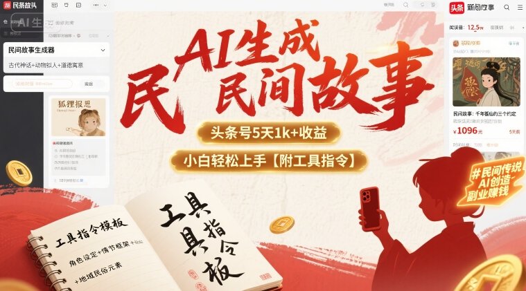 AI生成民间故事，头条号5天1k+，小白轻松上手【附工具指令】-淘米帮