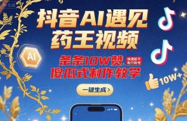 抖音AI遇见药王视频，条条10W赞，快速起千粉万粉号，傻瓜式制作教学-淘米帮