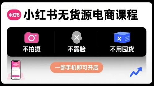 【精】小红书无货源电商课程，不拍摄不露脸不用囤货，一部手机即可开店-淘米帮