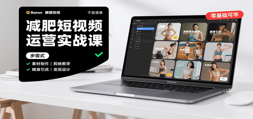 减肥短视频运营实战课：含素材制作、剪映教学，讲精准引流、变现设计与内容模板技巧-淘米帮
