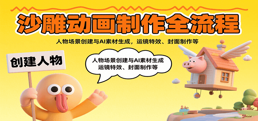 沙雕动画制作全流程：人物场景创建与AI素材生成，运镜特效、封面制作等-淘米帮