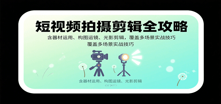 短视频拍摄剪辑全攻略：含器材运用、构图运镜、光影剪辑，覆盖多场景实战技巧-淘米帮