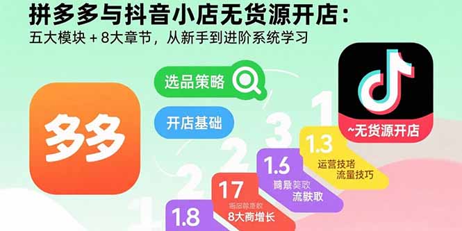 拼多多与抖音小店无货源开店：五大模块+8大章节，从新手到进阶系统学习-淘米帮