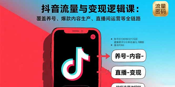 抖音流量与变现逻辑课：覆盖养号、爆款内容生产、直播间运营等全链路-淘米帮