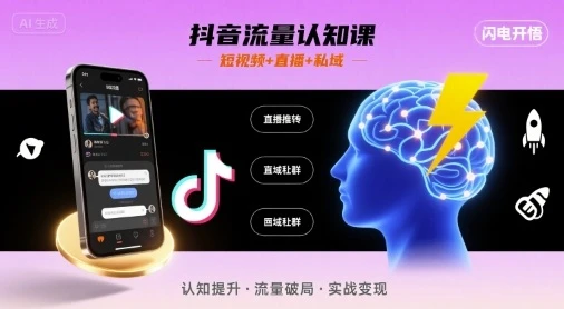 【精】抖音流量认知课，短视频+直播+私域，认知提升，闪电开悟-淘米帮