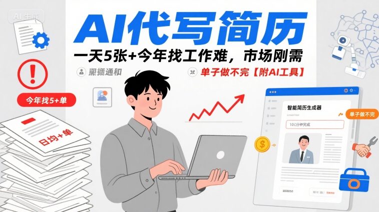 AI代写简历，一天5张+今年找工作难，市场刚需，单子做不完【附AI工具】-淘米帮