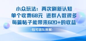小众玩法再次刷新认知单个收费68米进群人数很多每篇帖子能带来6张的收益-淘米帮