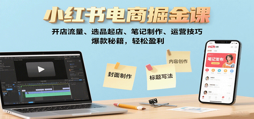 小红书电商掘金课：开店流量、选品起店、笔记制作、运营技巧，爆款秘籍，轻松盈利-淘米帮