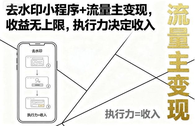 去水印小程序+流量主变现，收益无上限，执行力决定收入-淘米帮
