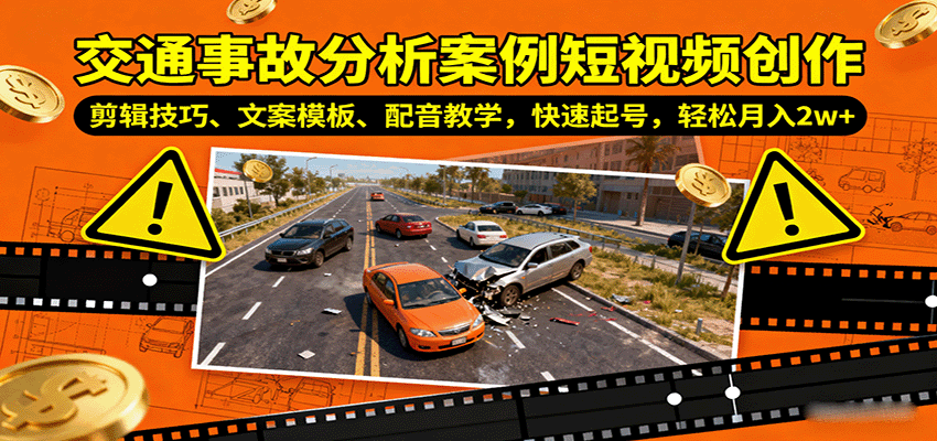 交通事故分析案例短视频创作，剪辑技巧、文案模板、配音教学，快速起号，轻松月入2w+-淘米帮