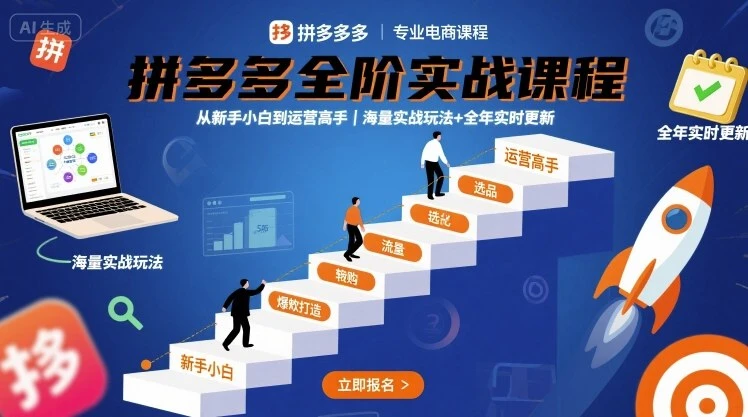 【精】拼多多全阶实战课程，从新手小白到运营高手，海量实战玩法+全年实时更新【2025年9月更新】-淘米帮