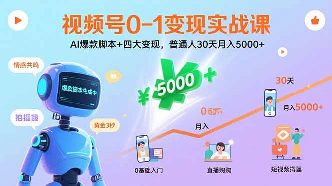 【精】视频号0-1变现实战课：AI爆款脚本+四大变现，普通人30天月入5000+-淘米帮