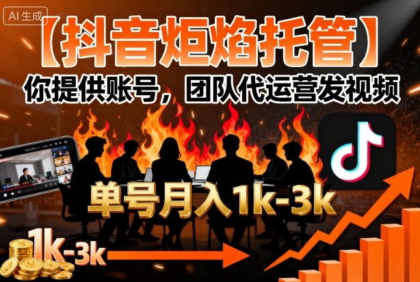 【抖音炬焰托管】你提供账号，团队代运营发视频，单号月入1k+【揭秘】-淘米帮