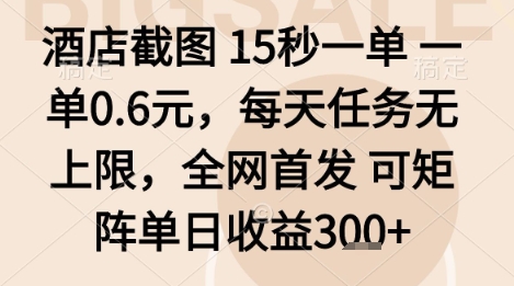 酒店截图项目，15秒一单，一单0.6米，每天任务无上限，全网首发可矩阵单日收益3张+【揭秘】-淘米帮