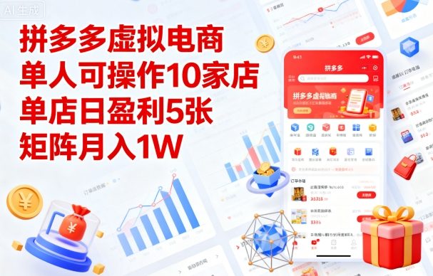拼多多虚拟电商，单人可操作10家店，单店日盈利5张，矩阵月入1W+【揭秘】-淘米帮