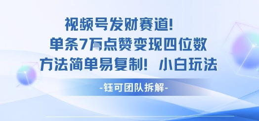 视频号发财赛道单条7W点赞变现四位数方法简单易复制小白玩法-淘米帮
